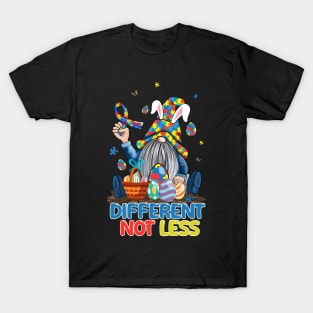 Different Not Less Autism Awareness Easter Gnome Egg Hunter T-Shirt